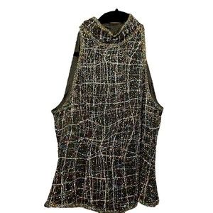 Papell Boutique Large Silk Embellished Rainbow Beaded Halter Top Vintage 90s